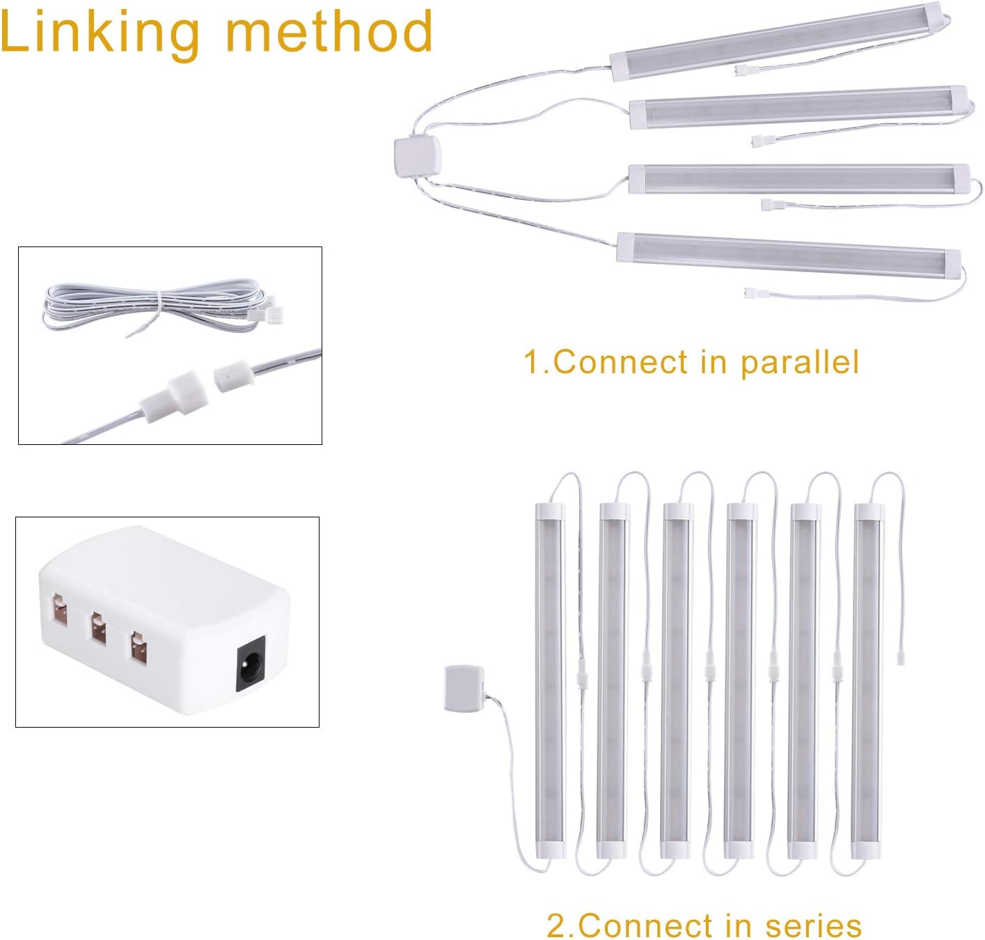 Kit de 6 tiras de luces LED para debajo de la encimera, con cableado regulable, 12 pulgadas y 24 V, enchufables, para cocina, armario, escaparate,