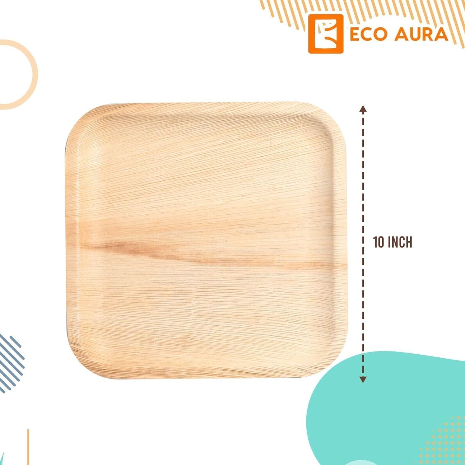 ECO AURA Platos cuadrados compostables de hoja de palma natural, biodegradables, desechables, como platos de bambú, platos ecológicos, perfectos