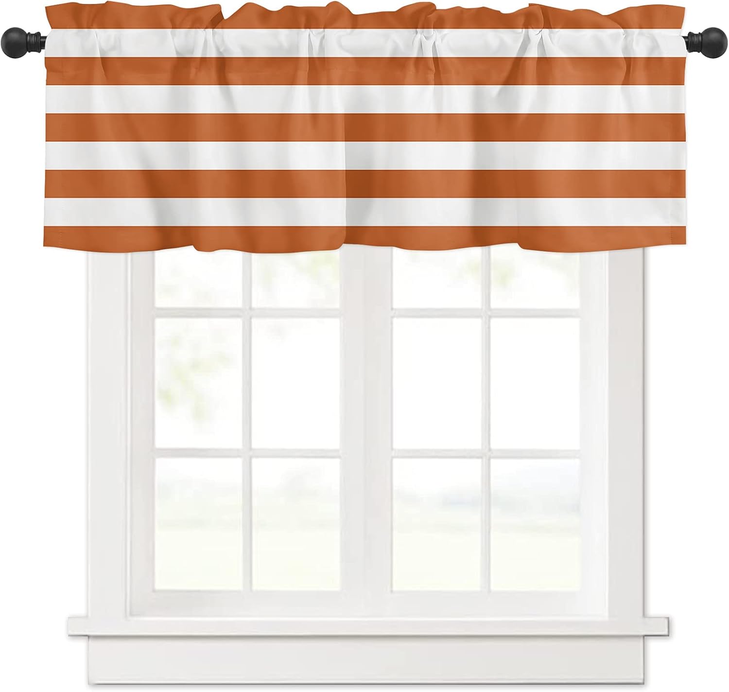 Artwork Store Curtain Valance for Window Kitchen Decor, White Orange Stripes 54″ x 18″ Window Treatment Curtains Topper Rod Pocket Valances for