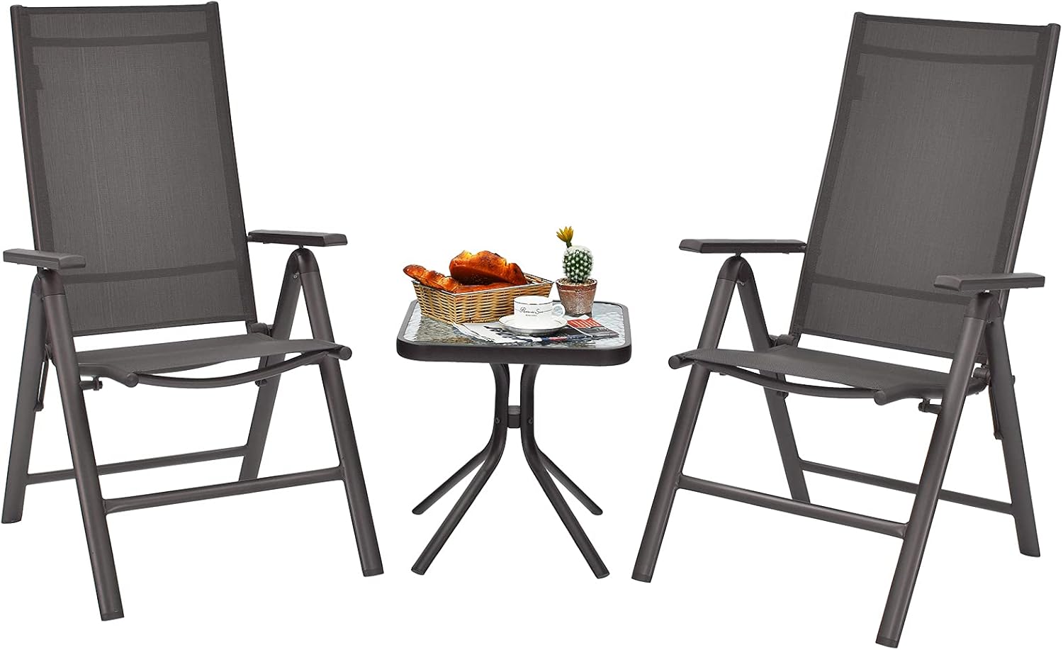 Giantex Juego de 2 sillas de patio, sillas plegables para césped, paquete de 2 sillas de exterior con respaldo ajustable de 7 niveles, marco de