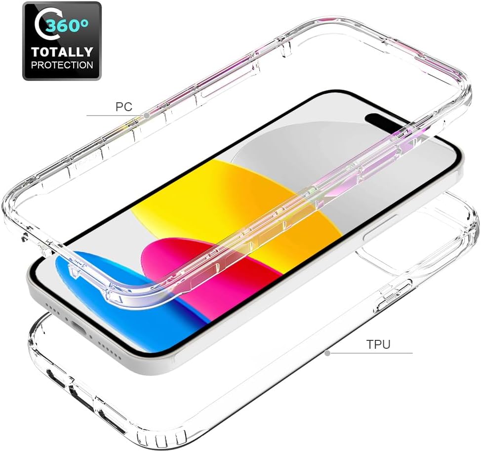 HAII Funda transparente para iPhone 15, delgada y delgada, de cristal bicapa, a prueba de golpes, funda protectora para iPhone 15 de 6.1 pulgadas