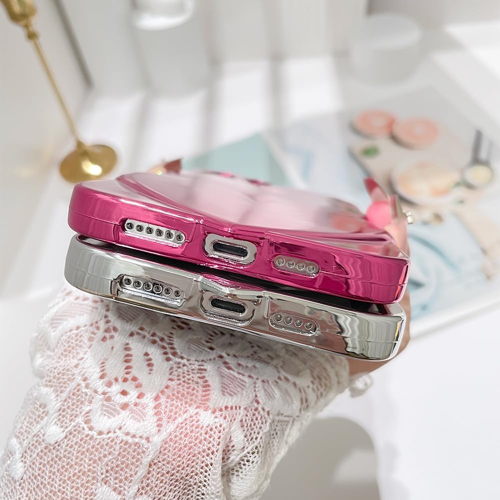 MZELQ Funda para iPhone 14 Pro Max chapada en degradado con diseño de corazón de amor de lujo para iPhone 14 Pro Max para niñas y mujeres + 1