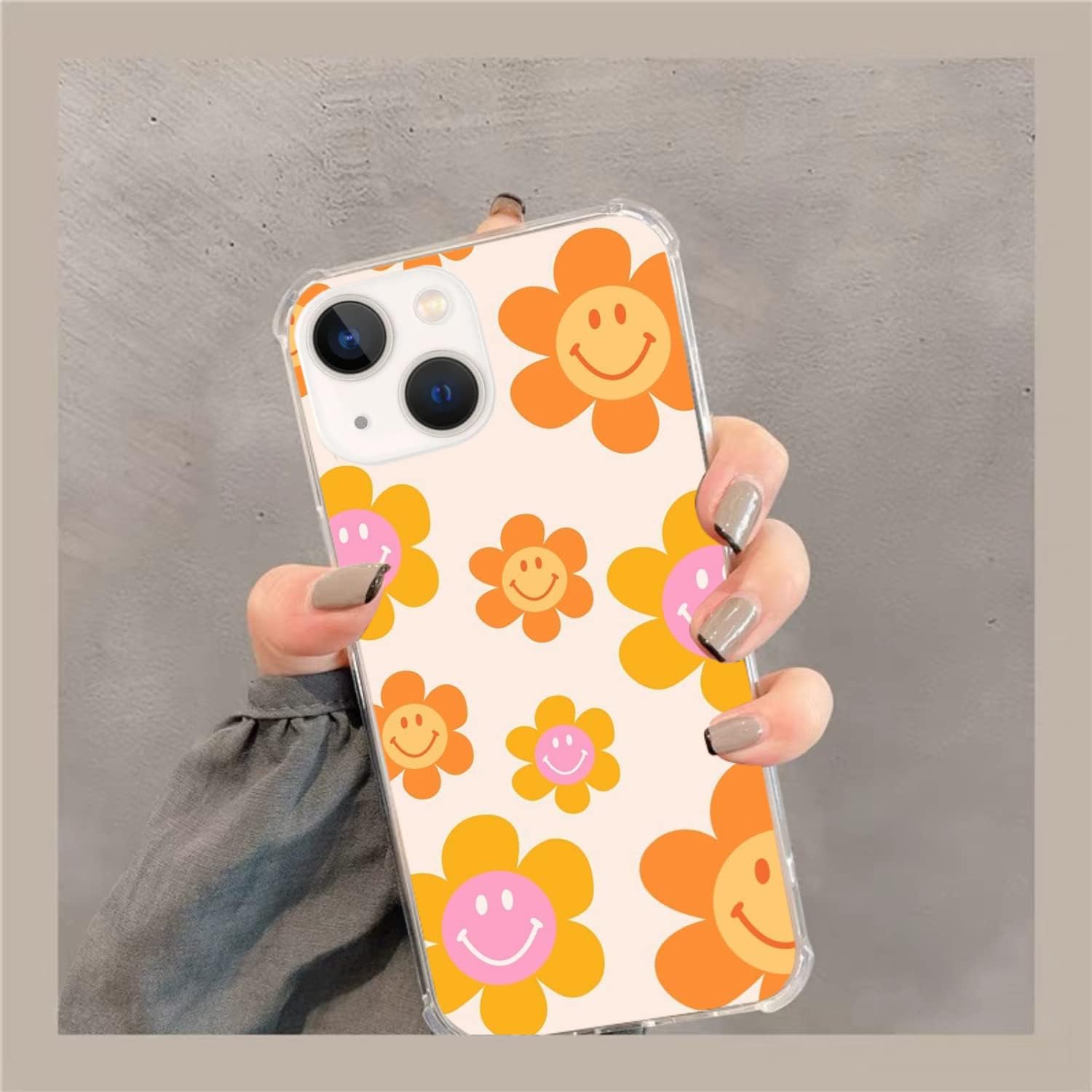 Indie Smile Face Flower Daisy Power Funda compatible con iPhone 15, Hippie Retro 90s Naranja Estética Funda para iPhone 15, diseño único de moda TPU