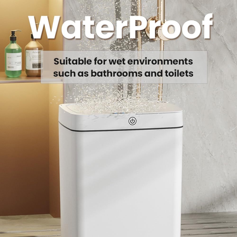 Banu Basurero de baño con tapa, sensor de movimiento automático, cubo de basura inteligente con tapa, sin contacto, para dormitorio, cocina, sala de