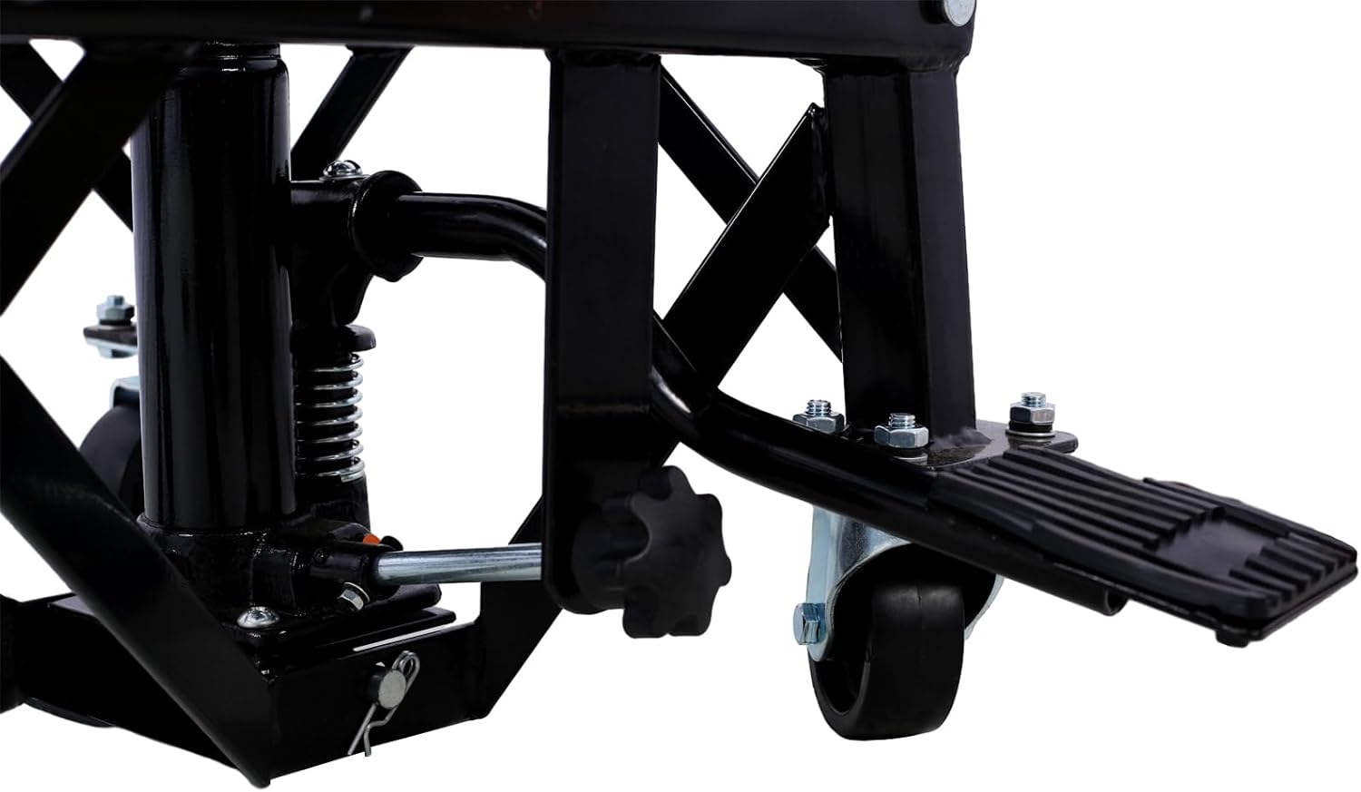 Ruedas hidráulicas de 300 libras para motocicleta de tijera, elevador de pie para motos de suciedad pequeñas, color negro