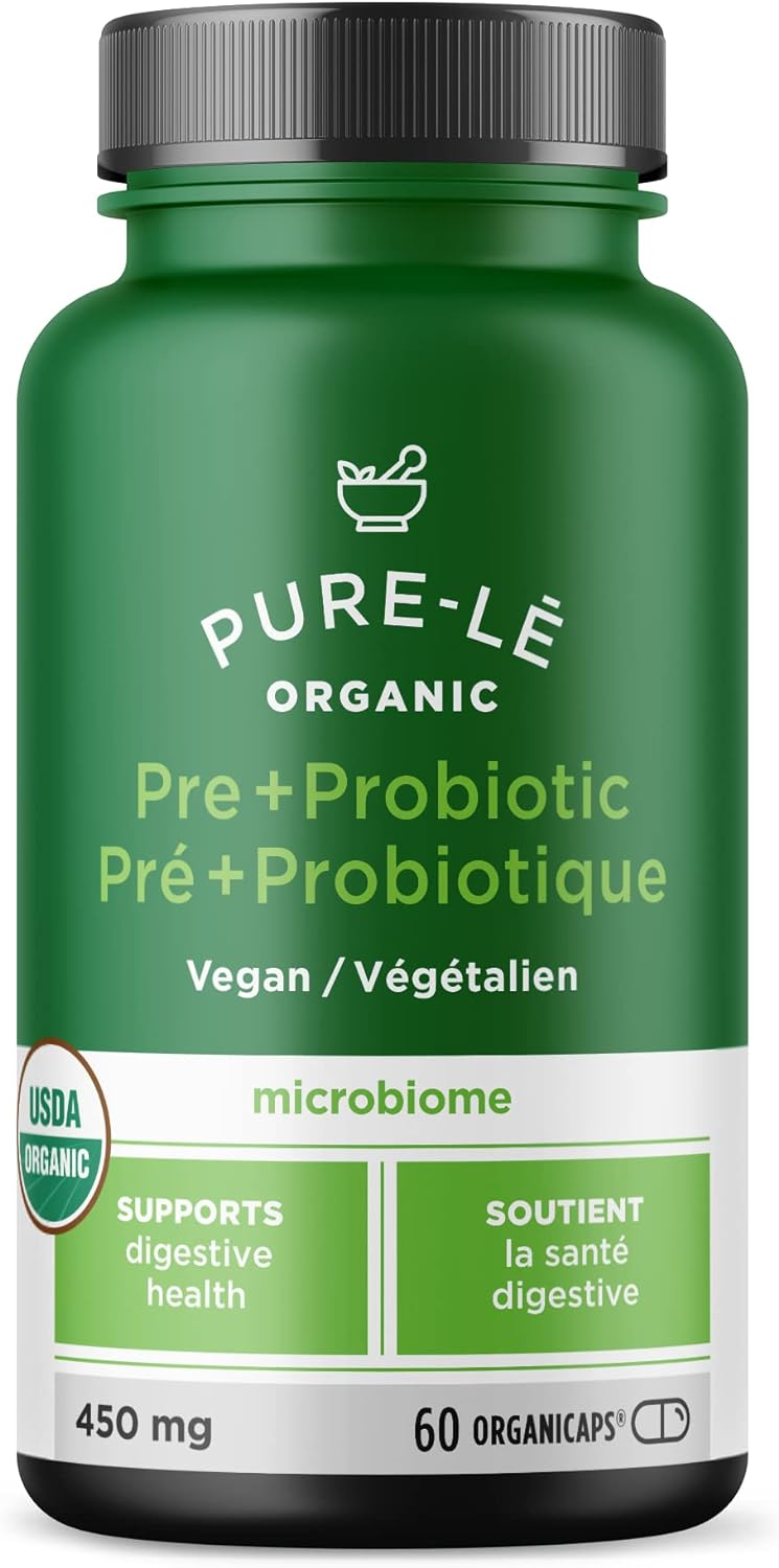 USDA Organic Prebiotic + Probiotic 60 Organicaps  Vegano Certificado Orgánico Kosher Completo Apoyo Digestivo Diario. Todo Natural  Suplemento