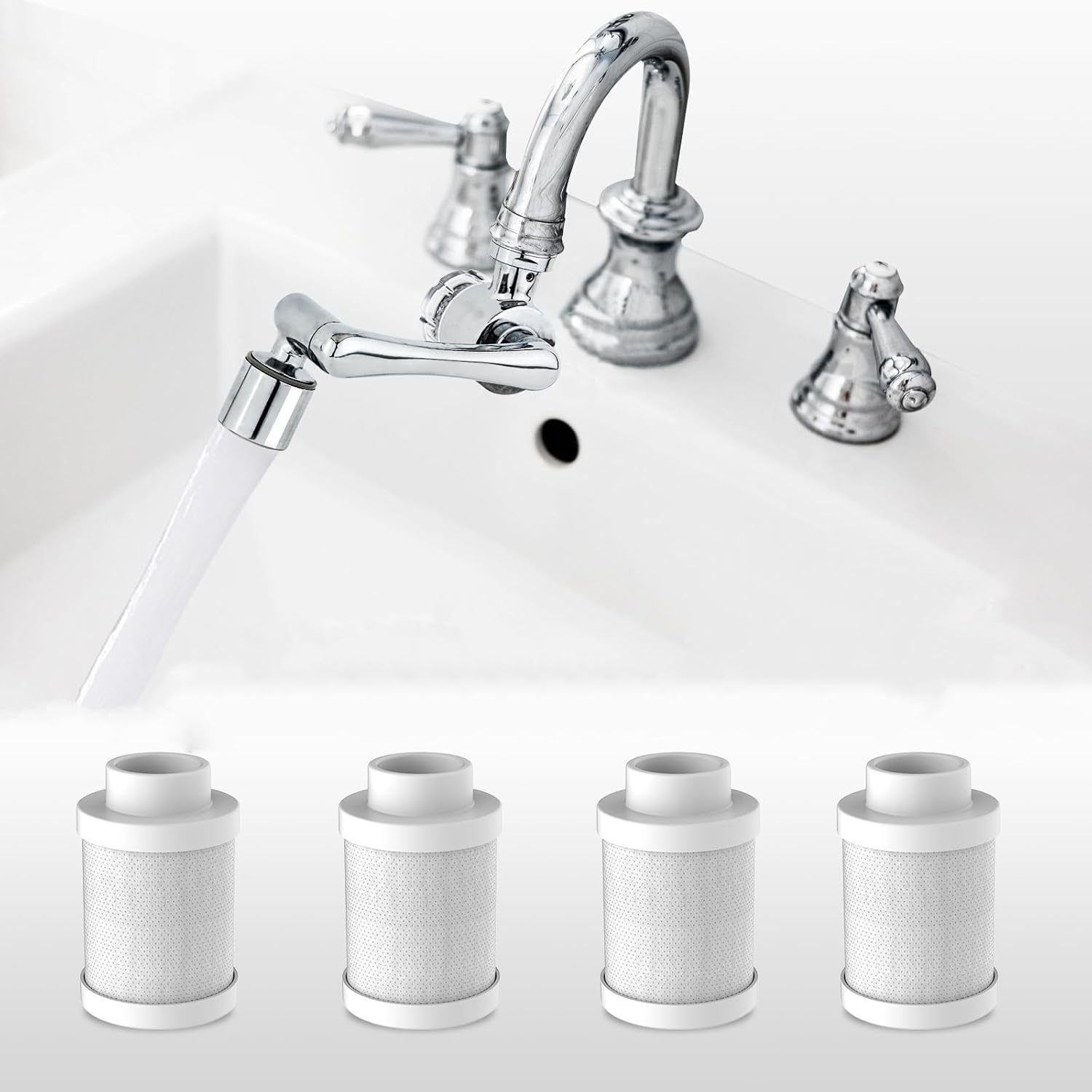 Filtro de agua para fregadero de baño, extensor giratorio 1080, purificador de agua para fregadero, elimina cloro, sabor (reemplazo de filtro (4