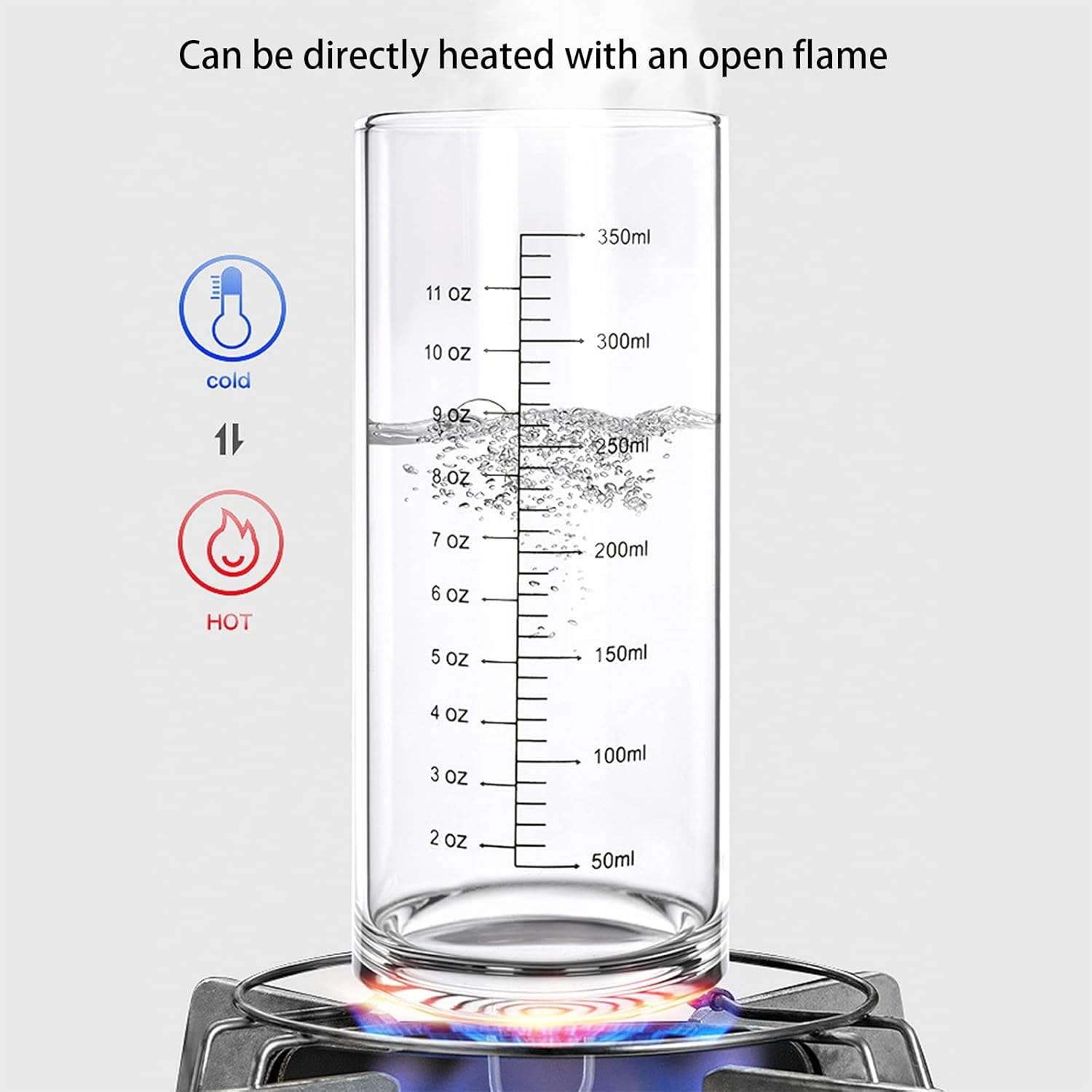 Vaso de vidrio graduado, vaso medidor de vidrio de borosilicato alto para ancianos, principiantes, pérdida de peso, vidrio transparente recto con