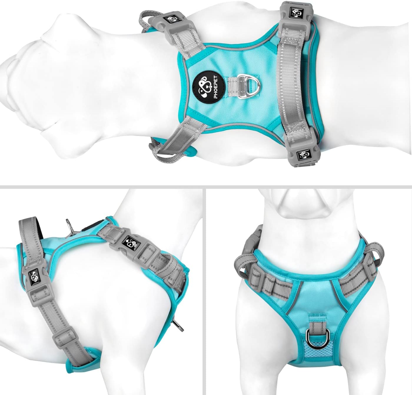 PHOEPET – Arnés para perro sin tirones, reflectante y ajustable, de colores, asa de entrenamiento, clips de metal, perros pequeños, medianos y