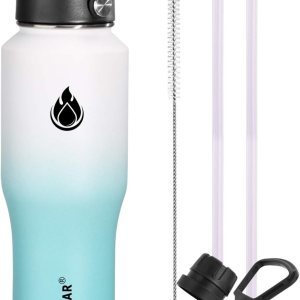 SENDESTAR – Botella de agua de 0,9 L, 2 tapas (tapa con pajita), boca ancha de acero inoxidable aislada al vacío, doble pared, mantiene los líquidos SENDESTAR – Botella de agua de 0,9 L, 2 tapas (tapa con pajita), boca ancha de acero inoxidable aislada al vacío, doble pared, mantiene los líquidos