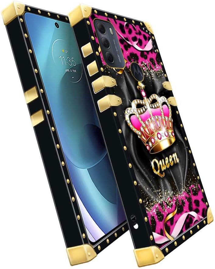 DAIZAG Funda para Motorola Moto G Power 2022, corona de leopardo Moto G Power 2022, decoración dorada cuadrada, funda protectora suave y delgada,