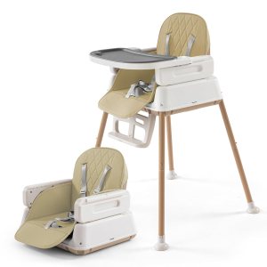Silla alta para bebé, sillas altas convertibles ajustables 3 en 1 para bebés y niños pequeños, color caqui Silla alta para bebé, sillas altas convertibles ajustables 3 en 1 para bebés y niños pequeños, color caqui