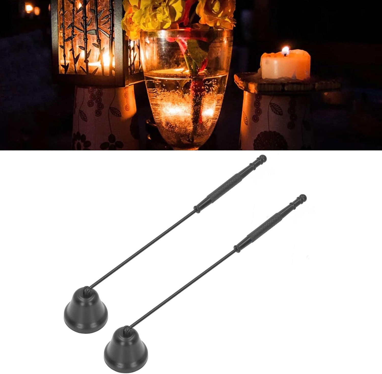 Zerodis Snuffer de velas, 2 piezas de extintor de velas con mango largo para velas, accesorio para velas, herramienta de extinción de mecha (negro)