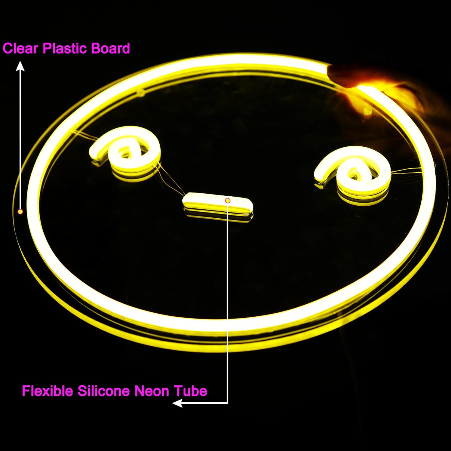 Letrero de neón con cara sonriente para decoración de pared, 5 V alimentado por USB, luz de neón mareada con interruptor regulable para el hogar,