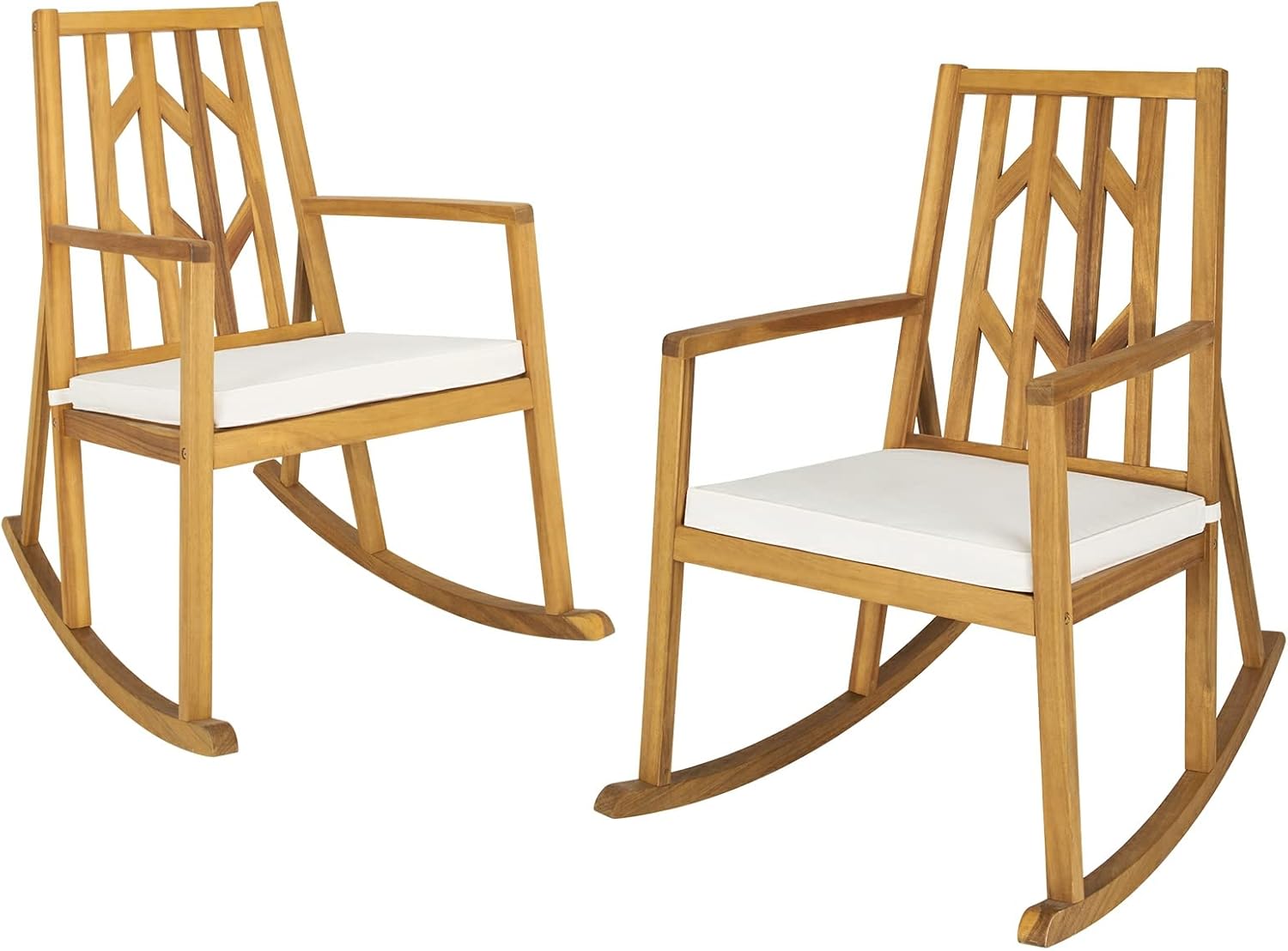 RELAX4LIFE Mecedora de madera para exteriores  Mecedora de patio de gran tamaño con respaldo alto, reposabrazos largo, cojín suave extraíble,