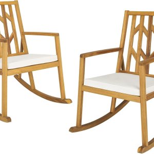 RELAX4LIFE Mecedora de madera para exteriores  Mecedora de patio de gran tamaño con respaldo alto, reposabrazos largo, cojín suave extraíble, RELAX4LIFE Mecedora de madera para exteriores  Mecedora de patio de gran tamaño con respaldo alto, reposabrazos largo, cojín suave extraíble,