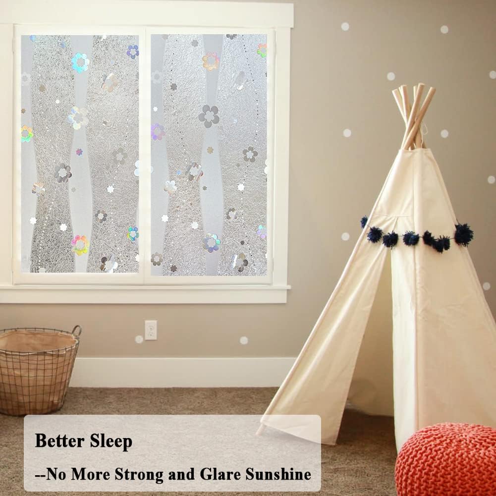 Película de privacidad para ventana, diseño de flores 3D, sin pegamento, película decorativa para puerta de vitral, adherencia estática, anti UV,