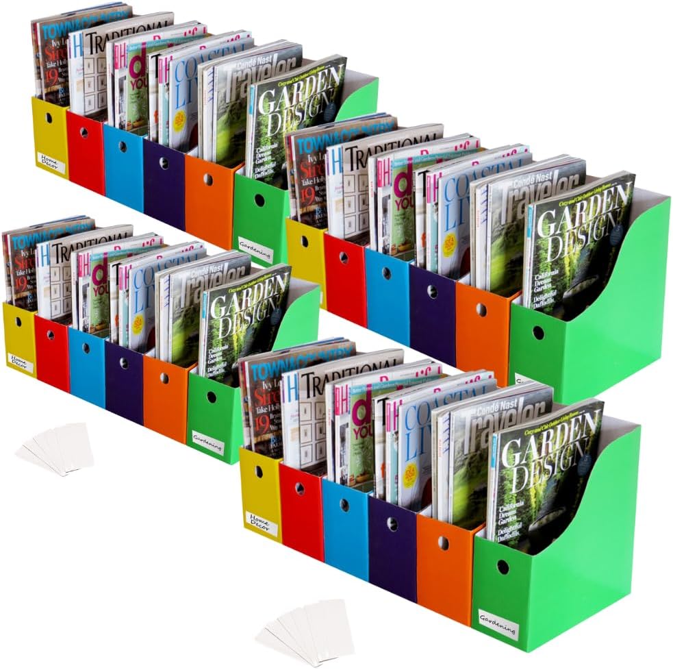 Evelots Caja organizadora para archivos de revista (paquete de 6, 12 o 24 unidades), almacenamiento para escritorio y estantes, múltiples opciones