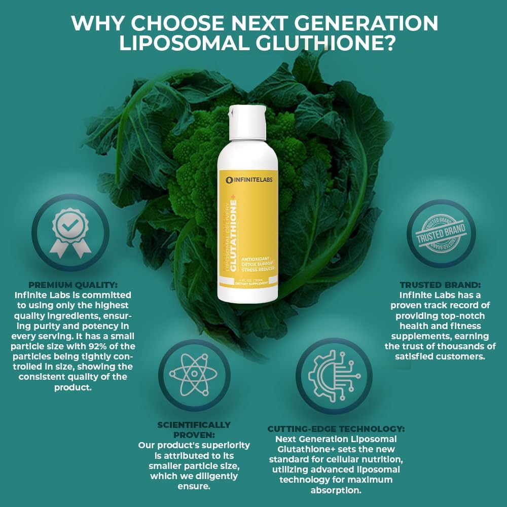 Infinite Labs Suplemento líquido de glutatión liposomal  Antioxidante, soporte de desintoxicación y reductor de estrés  Sin gluten, sin azúcar