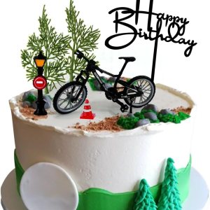 Juego de 6 decoraciones para tartas de bicicleta, con luz de calle, árbol de cono de carretera para bicicleta temática de fiesta de cumpleaños Juego de 6 decoraciones para tartas de bicicleta, con luz de calle, árbol de cono de carretera para bicicleta temática de fiesta de cumpleaños