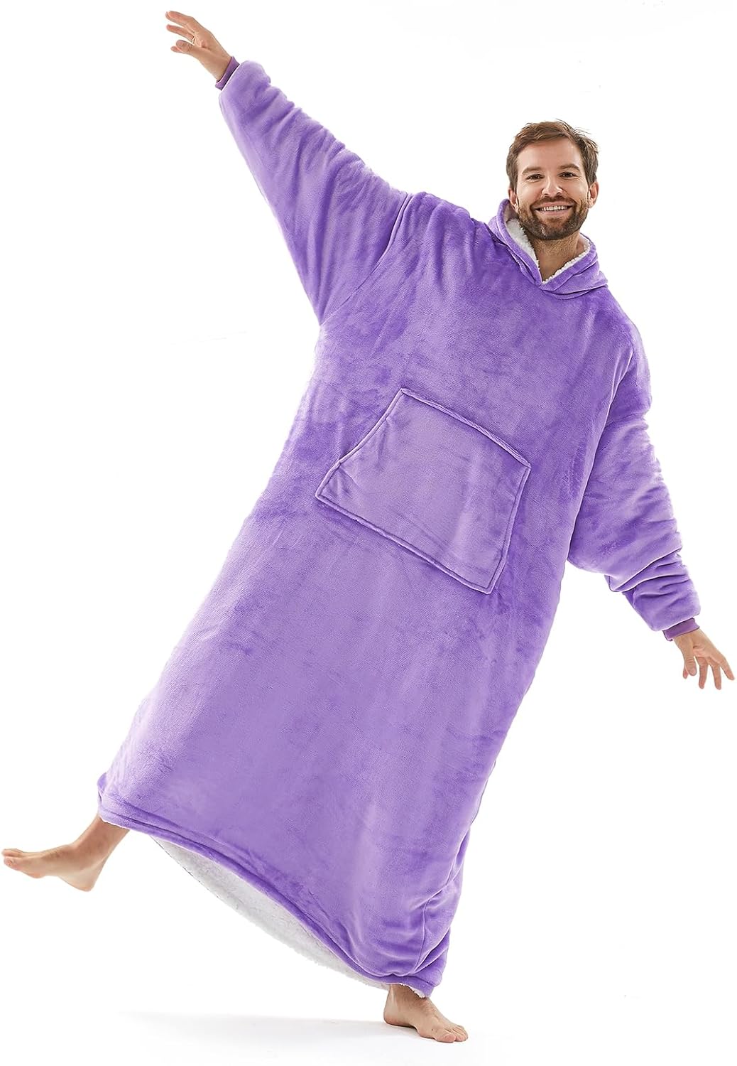 L’AGRATY Manta de gran tamaño con capucha para adultos, manta de vellón Sherpa con capucha de alta calidad para mujeres y hombres, sudadera larga