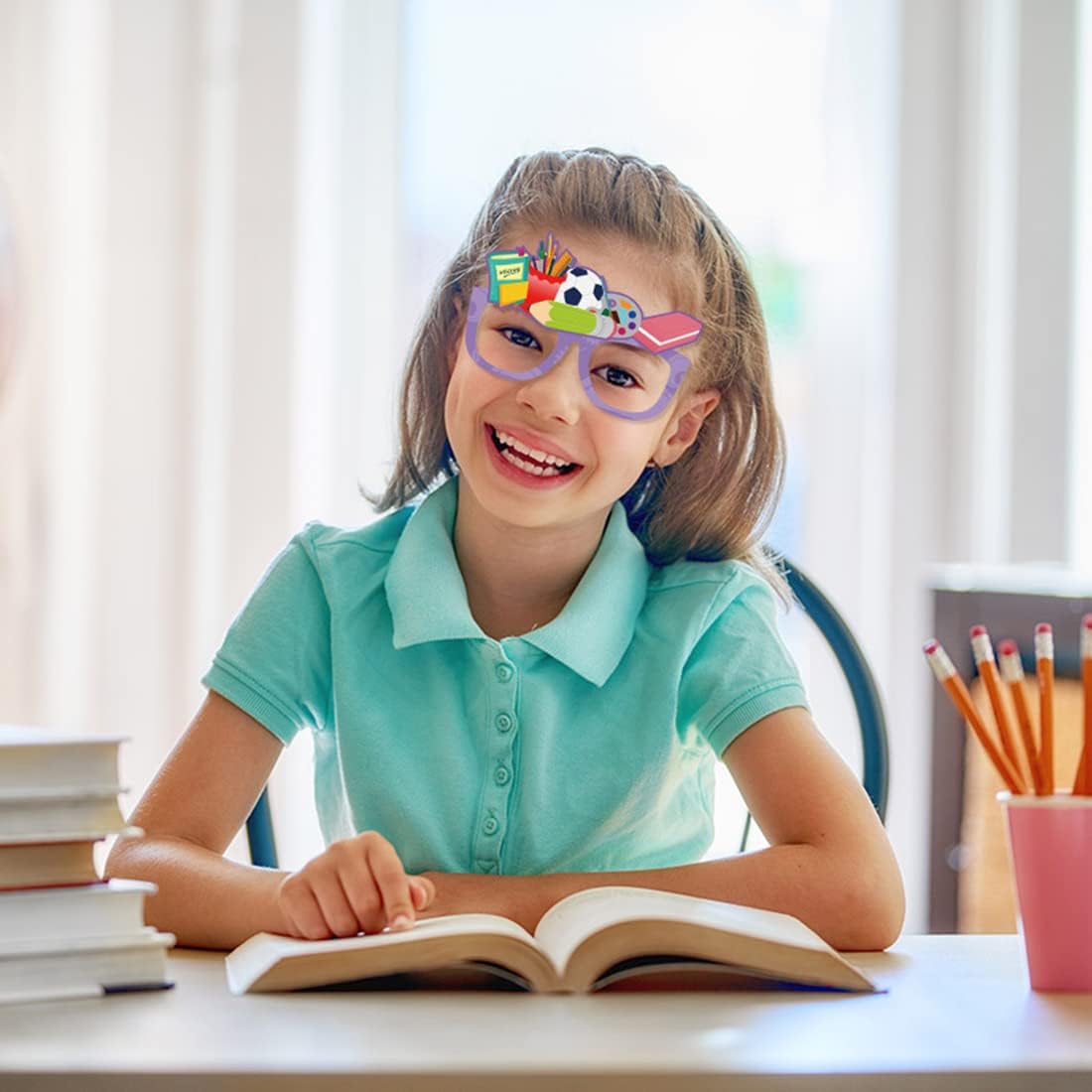 24 gafas de papel para fiesta de bienvenida de regreso a la escuela, marco de lentes para el primer día de escuela, para jardín de infantes,