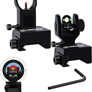 Miras de hierro de fibra óptica abatibles en la parte delantera y trasera con miras de punto rojo y verde, mira plegable para riel Picatinny y juego Miras de hierro de fibra óptica abatibles en la parte delantera y trasera con miras de punto rojo y verde, mira plegable para riel Picatinny y juego