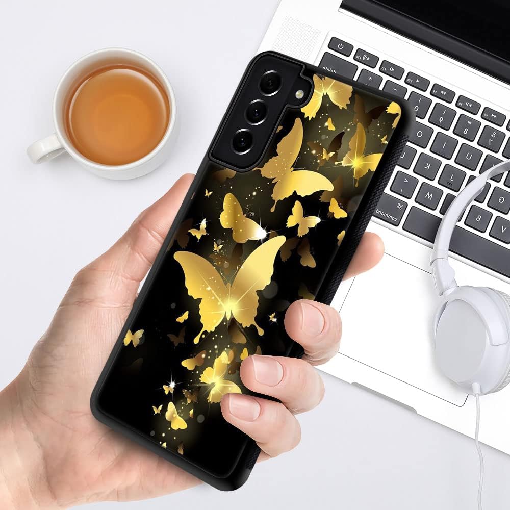 ZHEGAILIAN Funda compatible con Samsung Galaxy S21, diseño de mariposas doradas, para niñas (antideslizante, absorción de impactos), funda de TPU