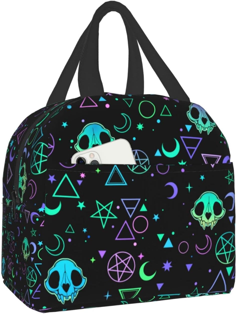 Bolsa de almuerzo con diseño de calaveras mágicas de brujería, reutilizable, aislada, para niñas, niños, mujeres, hombres, escuela, trabajo, viajes,