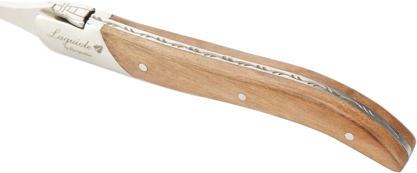 Laguiole by FlyingColors – Juego de tenedores de acero inoxidable, mango de madera de olivo, caja de regalo, 6 piezas