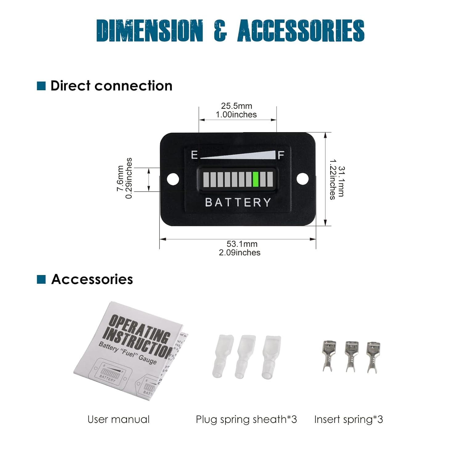 Runleader Medidor de capacidad de batería LED de 48 V, estado de carga y descarga de la batería, aplicable a troyano con batería carrito de golf