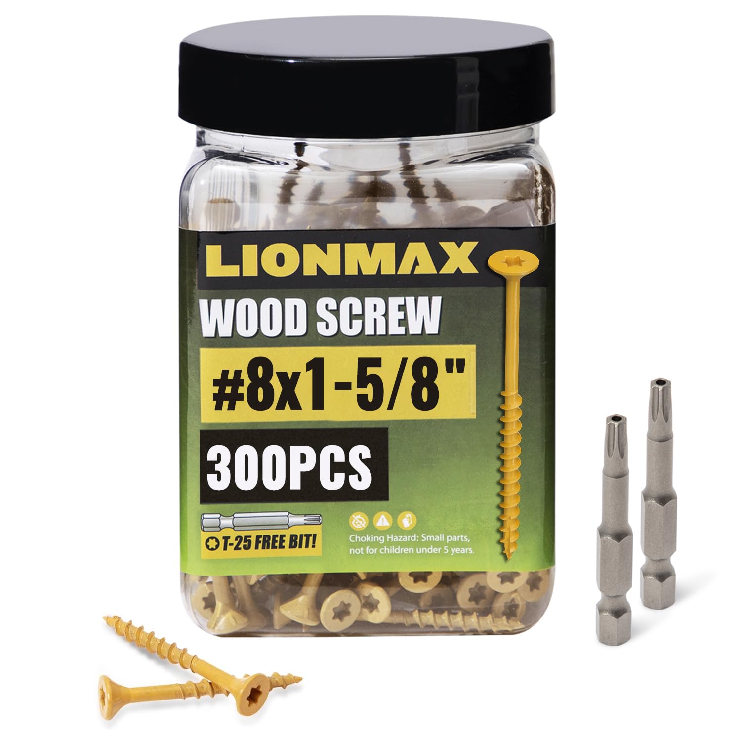 LIONMAX Tornillos de cubierta de 1-58 pulgadas, tornillos para madera #8 x 1-58 pulgadas, 300 unidades, resistentes a la corrosión, revestimiento