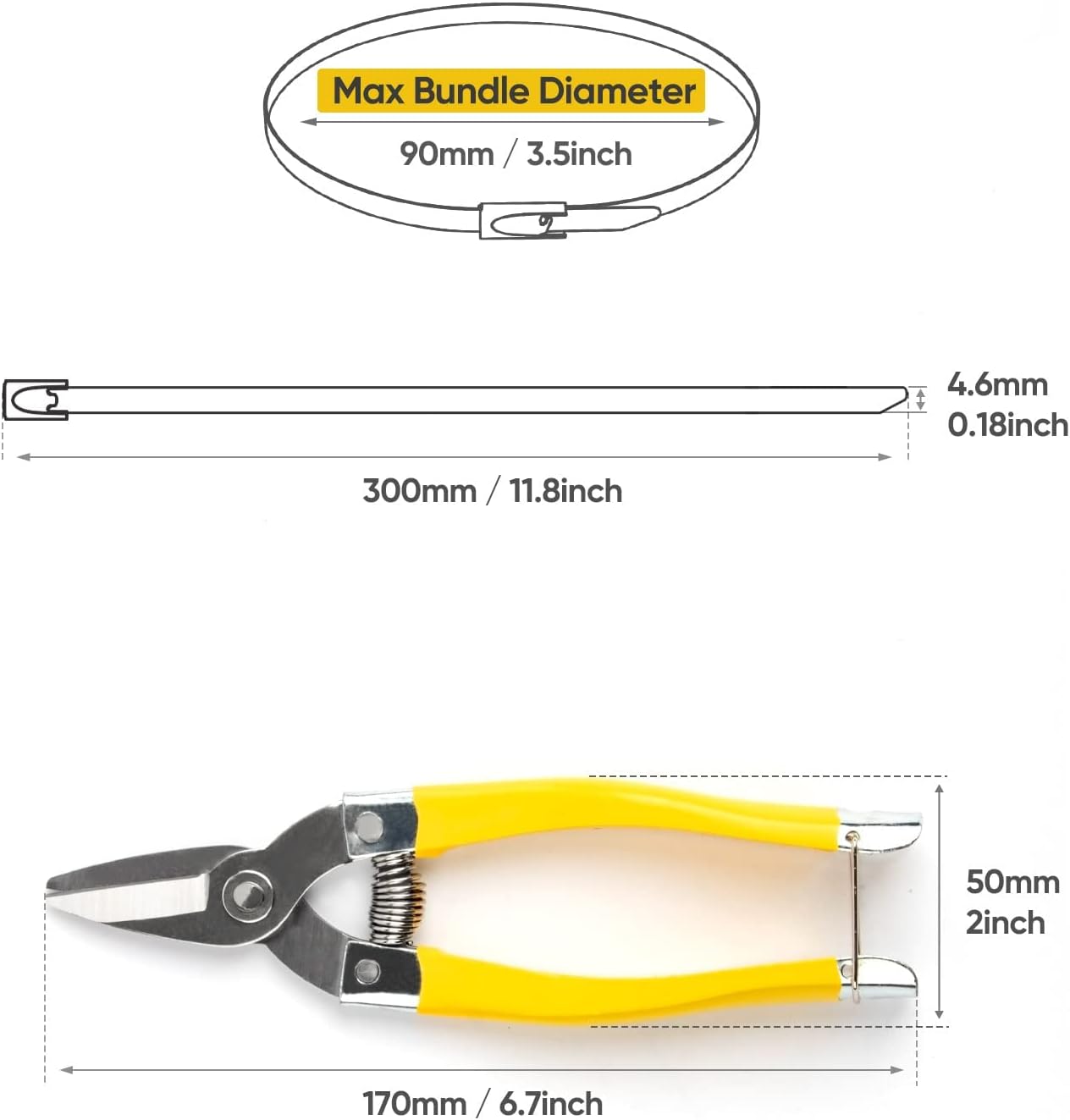 100 bridas de acero inoxidable vienen con herramientas de corte, tijeras de corte de metal para cortar bridas de cables de acero inoxidable,