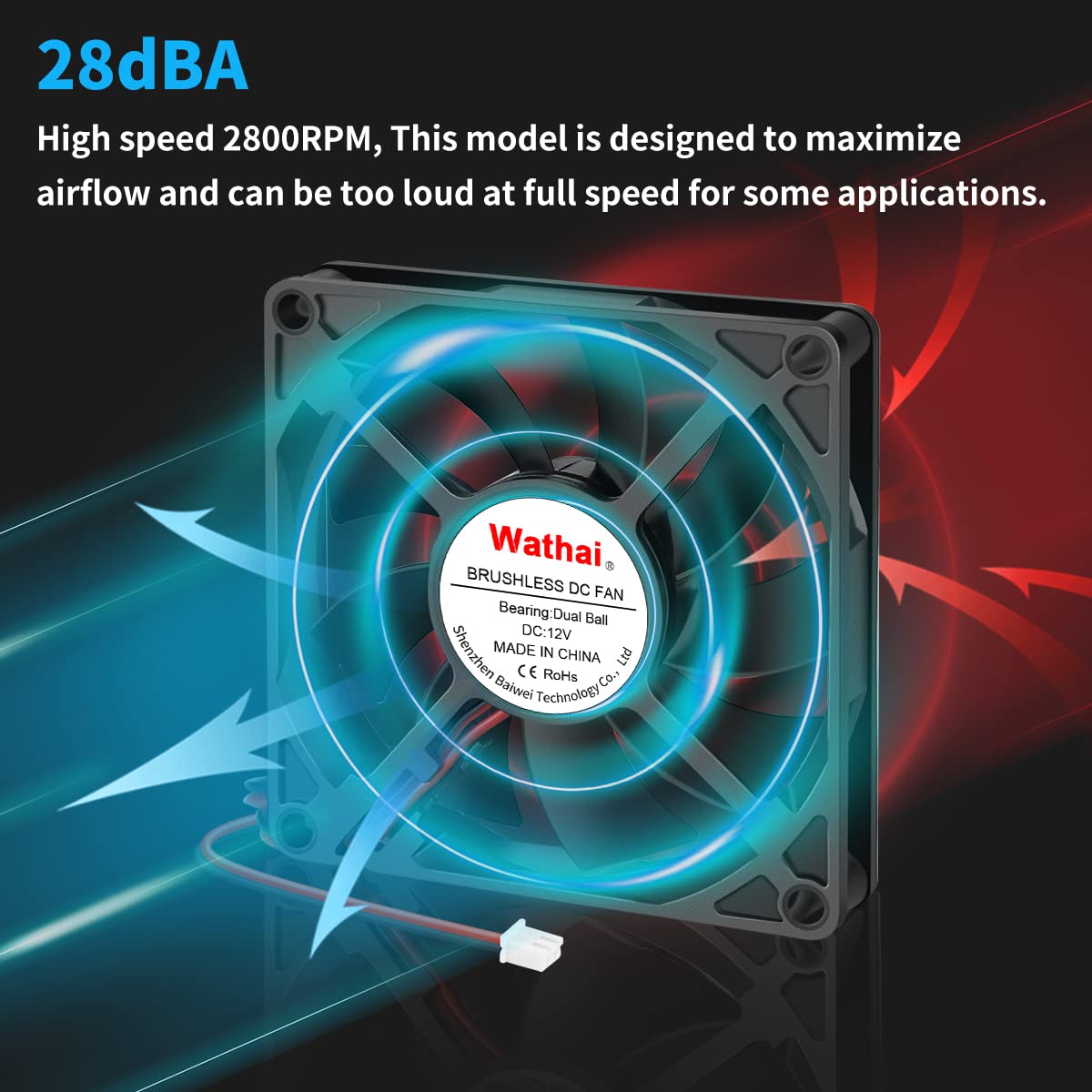 Wathai Ventilador Coolng de 3.150 in x 0.591 in 12 V CC 2 pines doble bola de alto rendimiento sin escobillas ventilador de caja