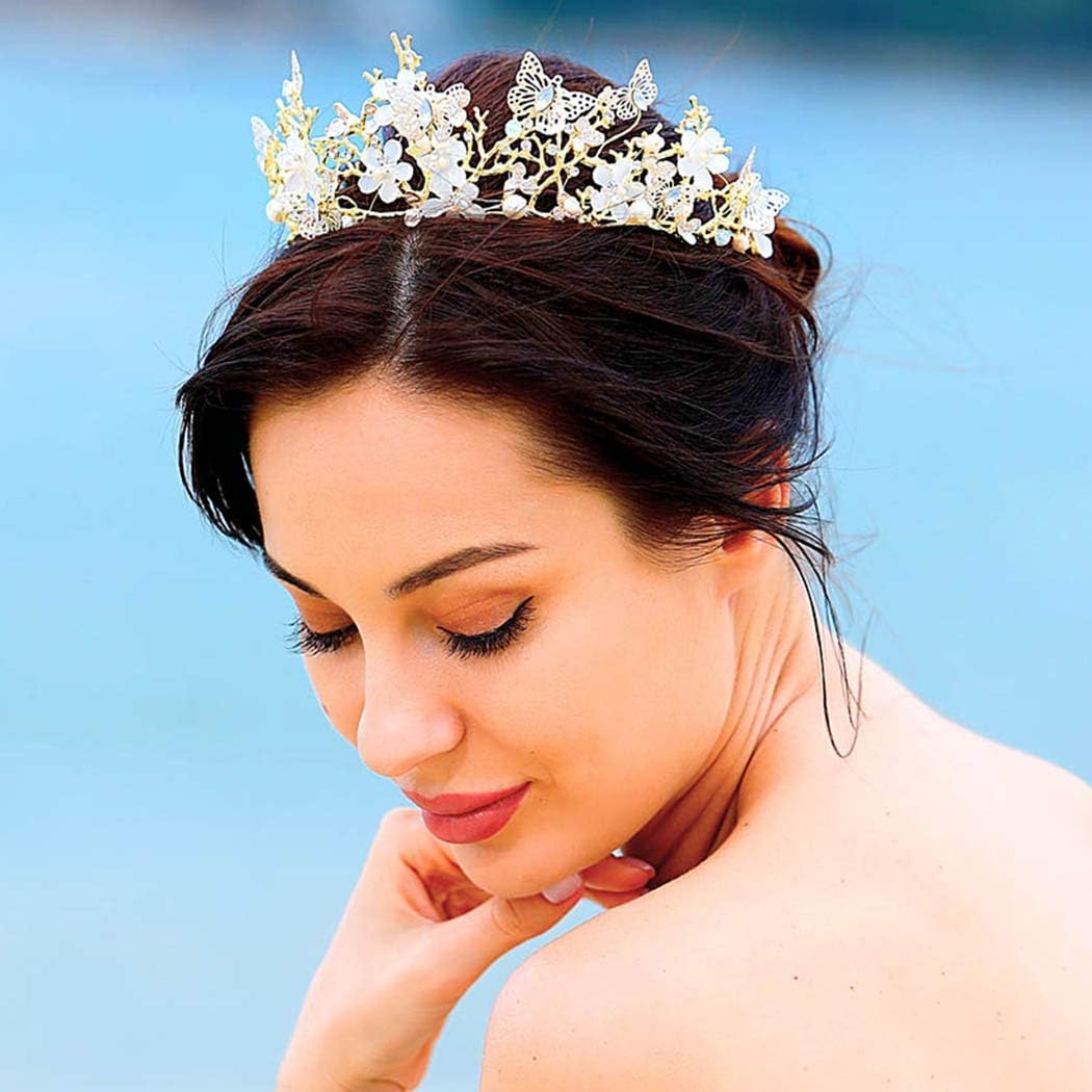 Brishow Corona y tiaras de flores para novia, corona de hada, diadema de princesa, diadema de cristal para mujer