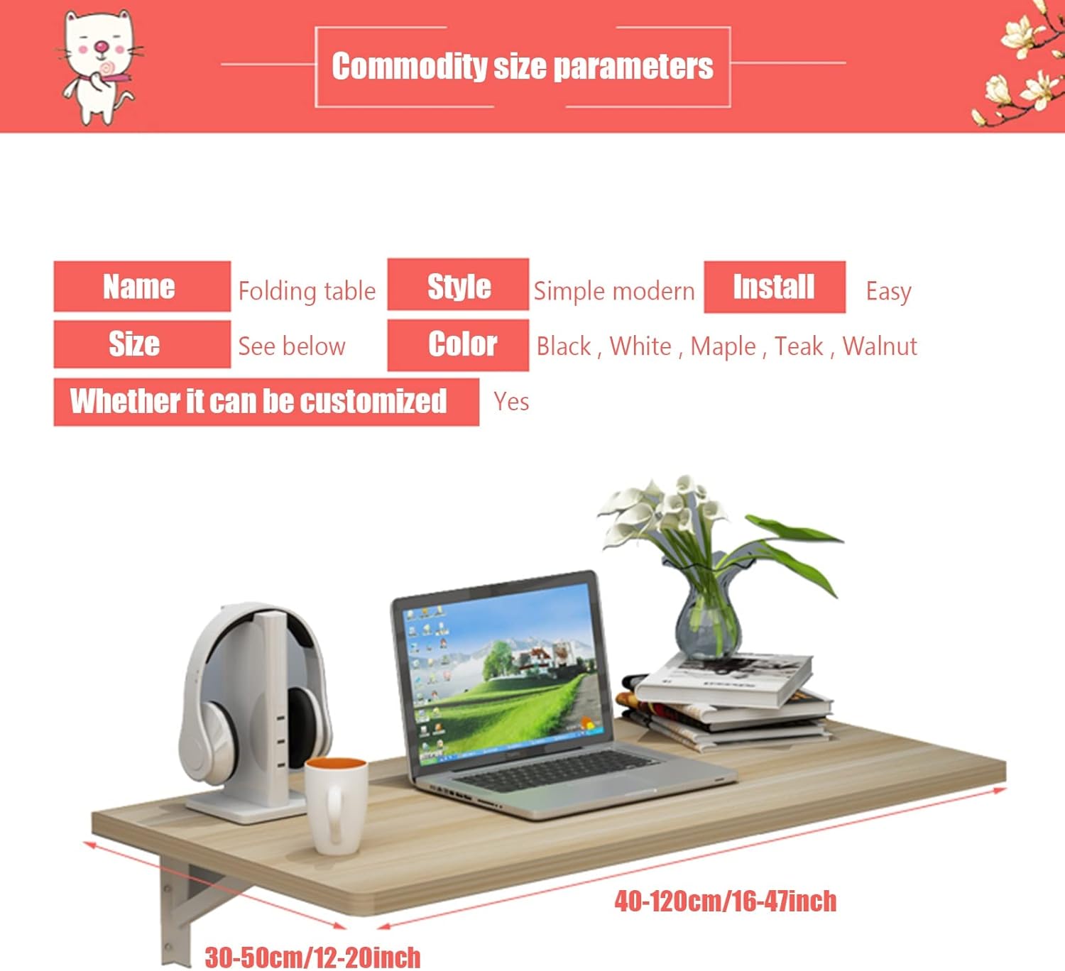 Mesa plegable montada en la pared, ahorro de espacio, escritorio para computadora, mesa de lavandería, mesa plegable de pared para ropa plegable,
