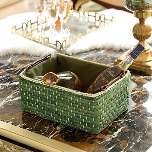 Cesta tejida de maíz con asa, Kingwillow (rectangular, verde pequeño 12.60 pulgadas de largo x 8.66 pulgadas de ancho x 5.51 pulgadas de alto)