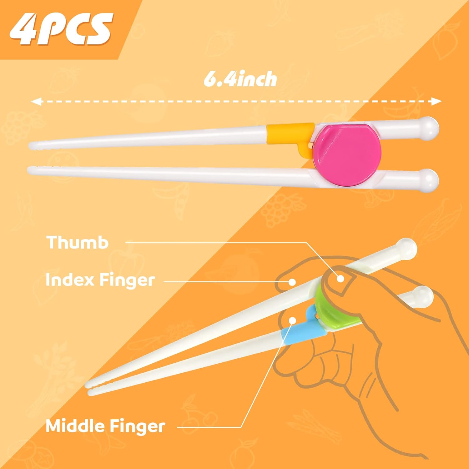 4 pares de palillos para niños, juego de palillos de entrenamiento, palillos de aprendizaje, desmontables para principiantes, niños, aptos para