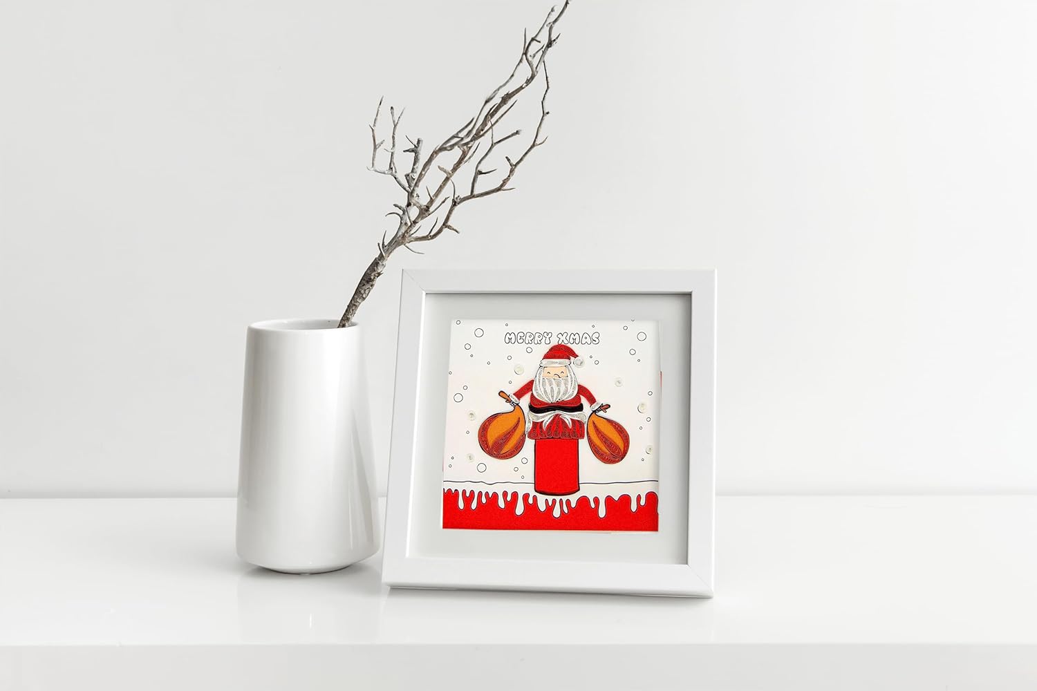 Tarjeta de Navidad Quilling Colección 3D  Tarjeta de felicitación única dedicada hecha a mano, diseño para todas las ocasiones (Santa Claus Climbing