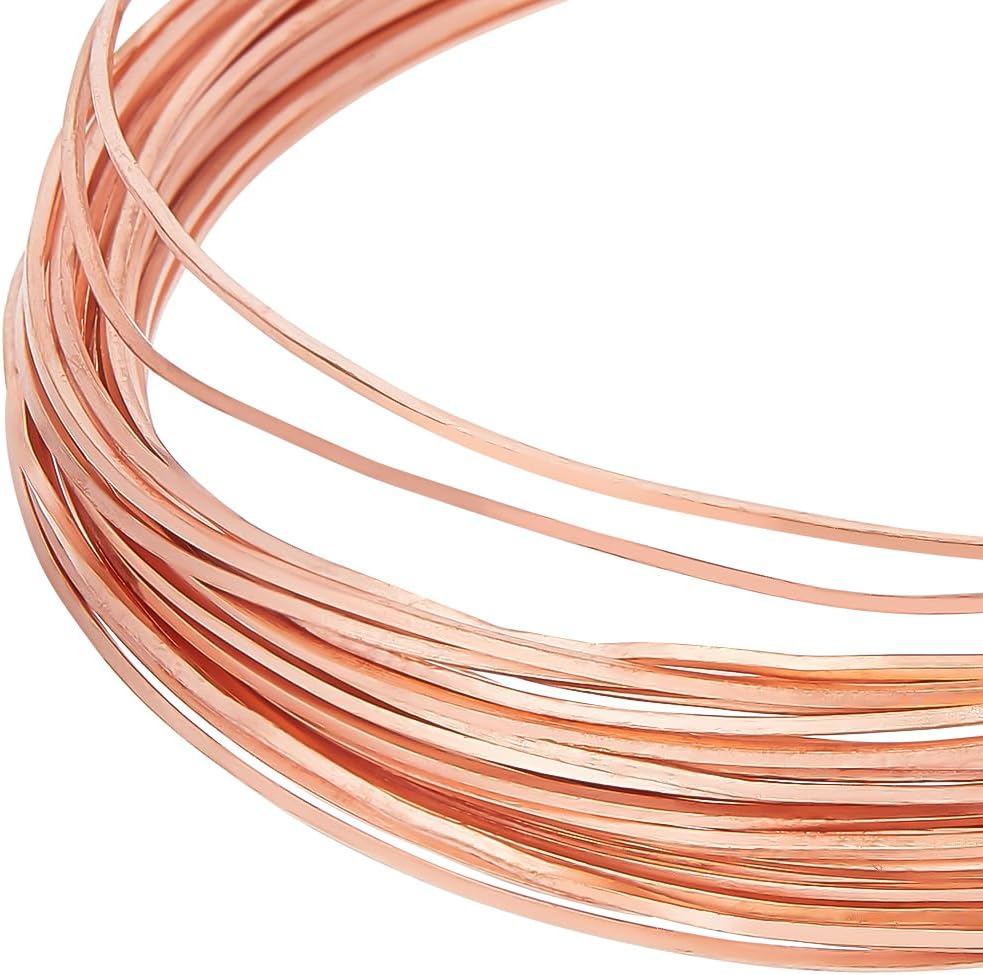 BENECREAT 2 rollos de alambre de cobre cuadrado de 39 pies, alambre de cobre desnudo de 22 gaguas, resistente al deslustre, alambre de joyería