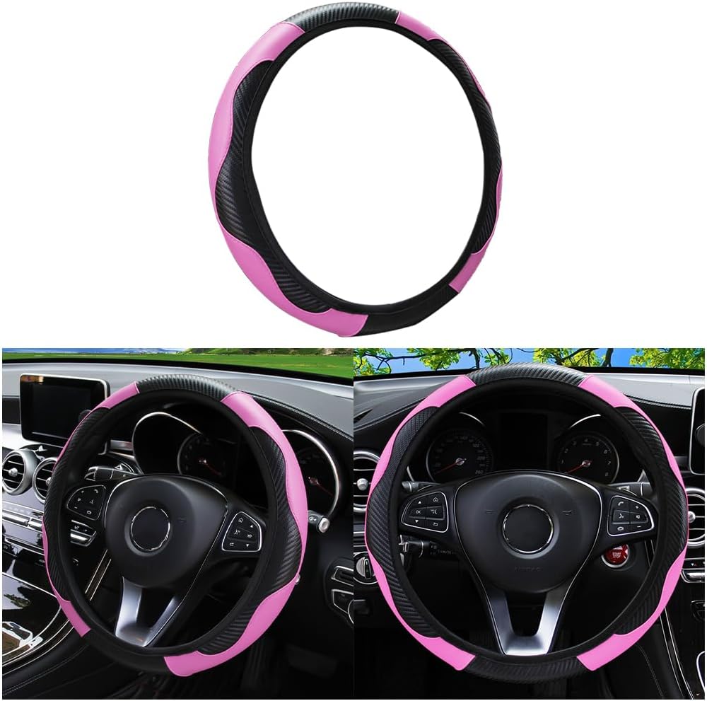 Funda para volante de automóvil, de microfibra de piel sintética, elástica de fibra de carbono, protector de volante de automóvil, 15 pulgadas,
