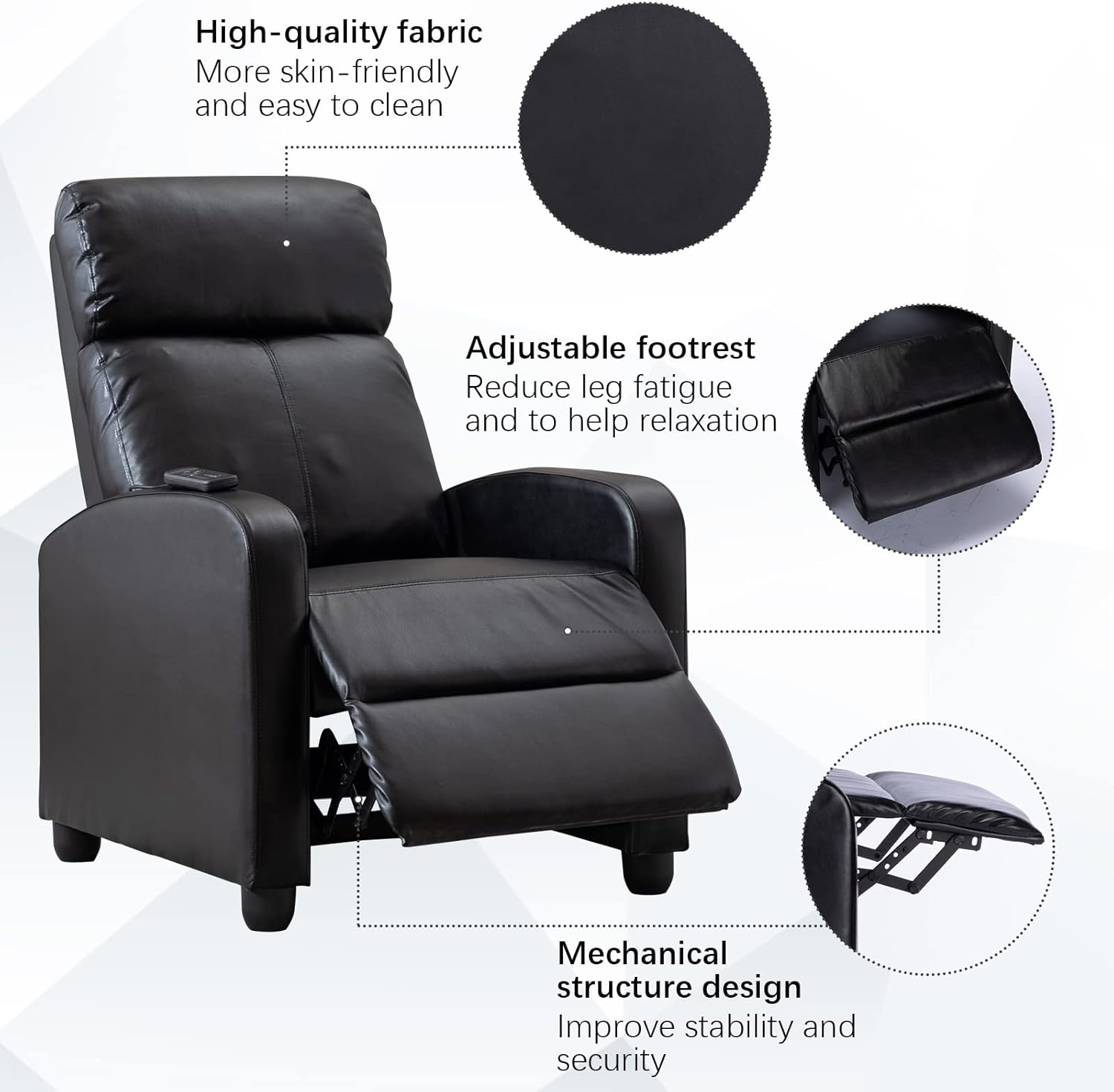 ANJ Winback – Silla reclinable de piel sintética, asiento reclinable acolchado moderno, sofá individual para sala de estar, asiento ajustable para
