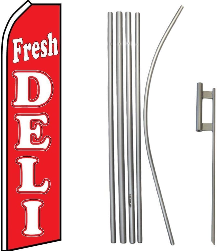 Premium Fresh Deli RedSwooper Flag & 16ft Flagpole KitGround