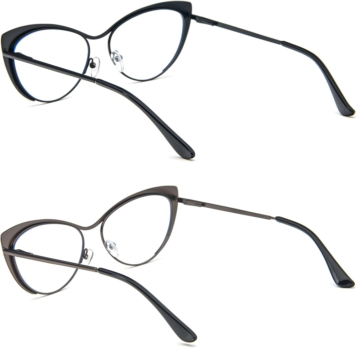 KoKoBin Gafas de lectura de ojo de gato, 2 pares de lentes de marco de metal, lectores de bisagra de resorte con bolsa de cuero para hombres y