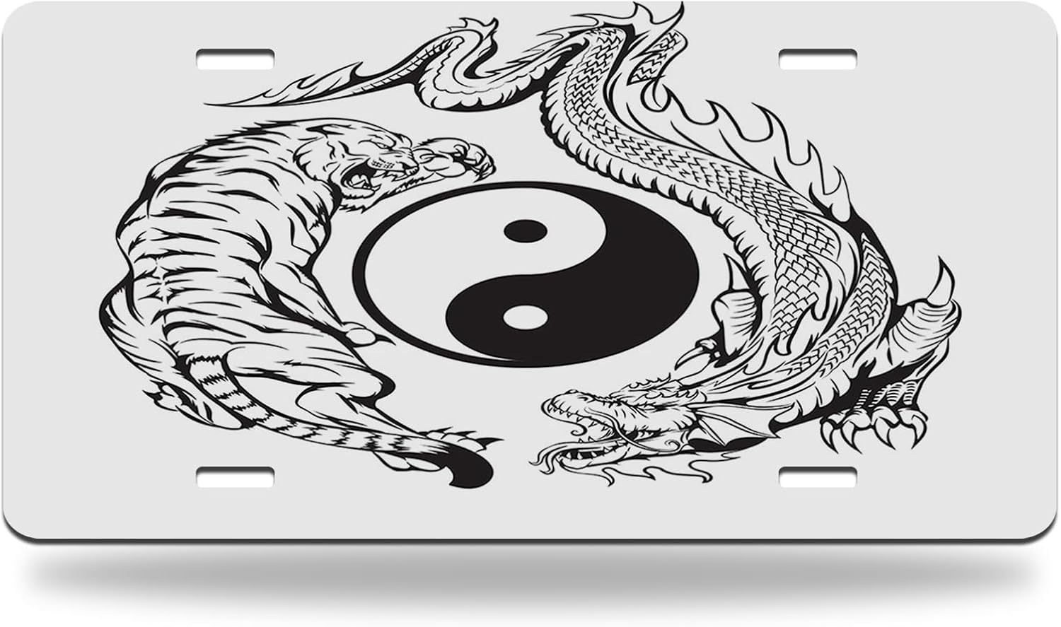 HOSNYE Placa de matrícula Dragon Fighting with Tiger Front Plate Cover Around Yin Yang Symbol Decorativo Auto Truck Car Front Vanity Tag Metal