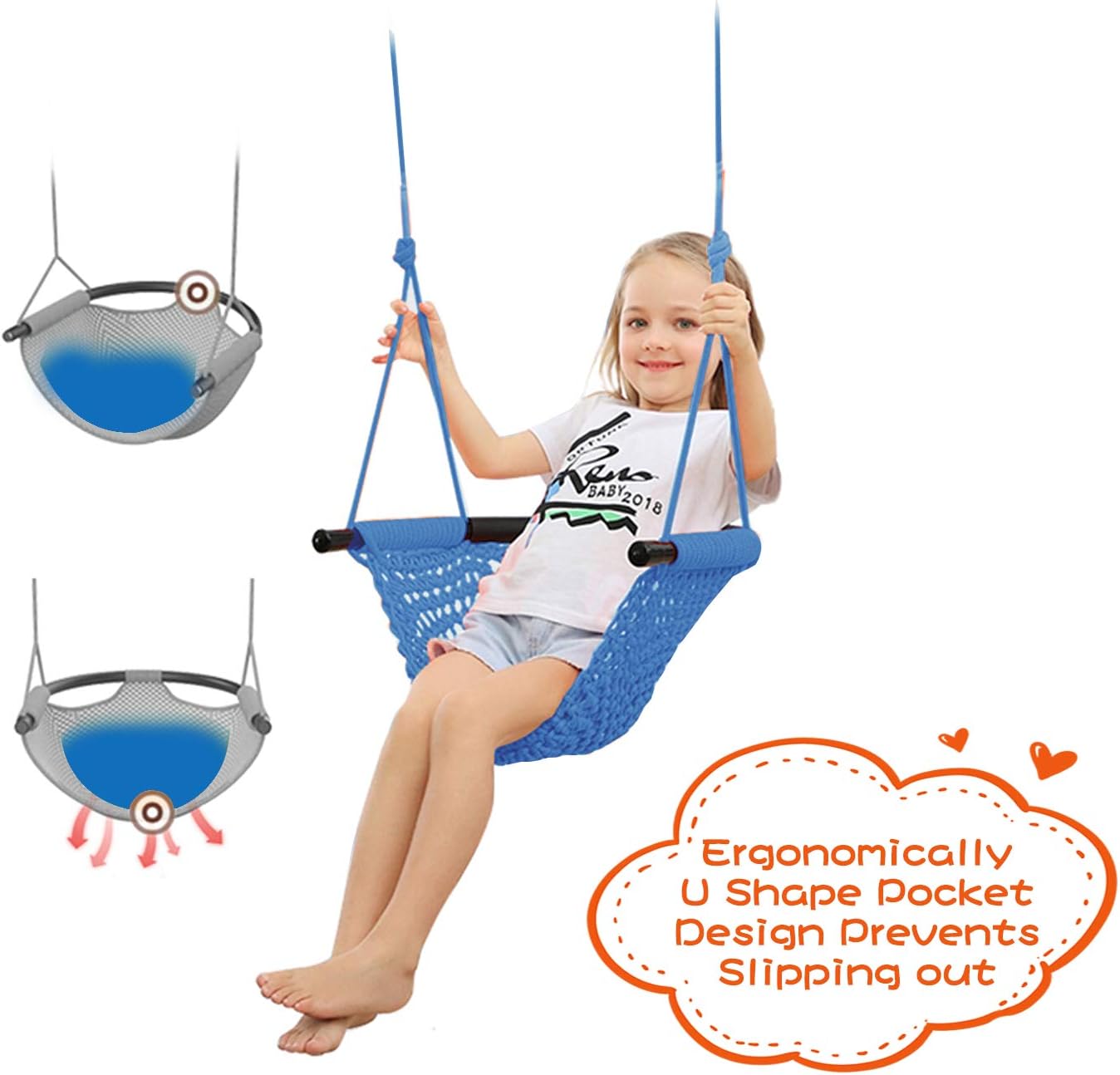 RedSwing Asiento de columpio para niños, columpio para niños pequeños tejido a mano con cuerdas ajustables, juego de columpio seguro para niños,