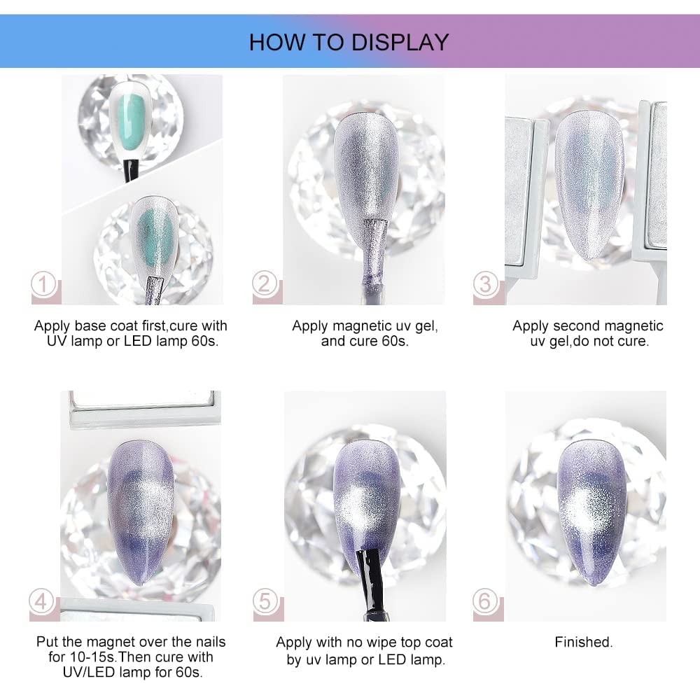 MIZHSE Kit de esmalte de uñas de gel Cat Eye de 0.3 fl oz, juego de manicura de arte de uñas de ojo de gato que cambia de color, esmalte de gel con