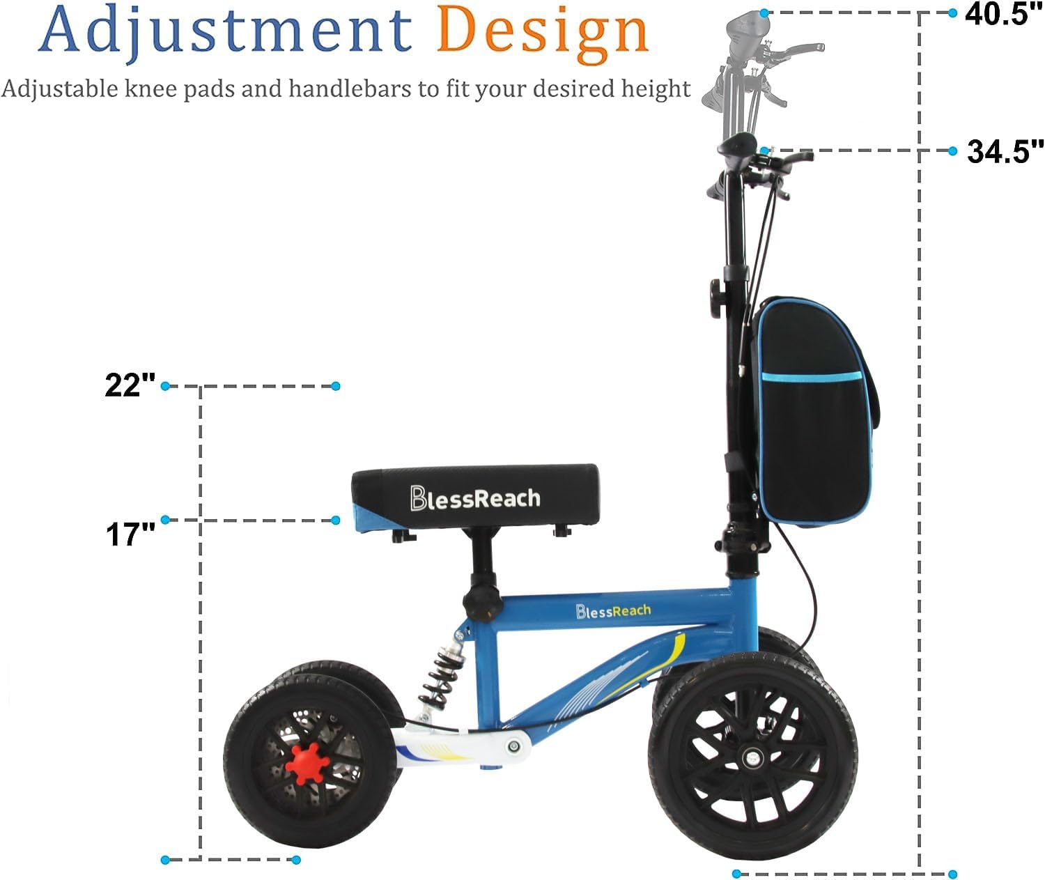 Alternativa de muleta de rodilla orientable todo terreno, scooter médico de lujo doble freno de mano, para adultos lesionados tobillo y pie de