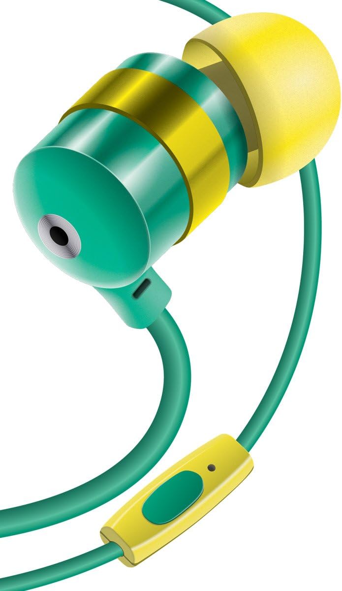 GOgroove AudiOHM – Auriculares HF con micrófono, graves profundos y cómodos geles de oído (verde y dorado), auriculares intrauditivos con diseño de