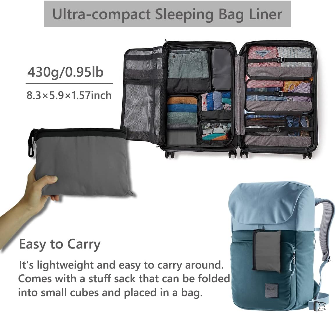 Saco de dormir ligero con forro para camping, sábanas de viaje, saco de dormir ultraligero para mochileros, senderismo, hotel, hostales y viajes,